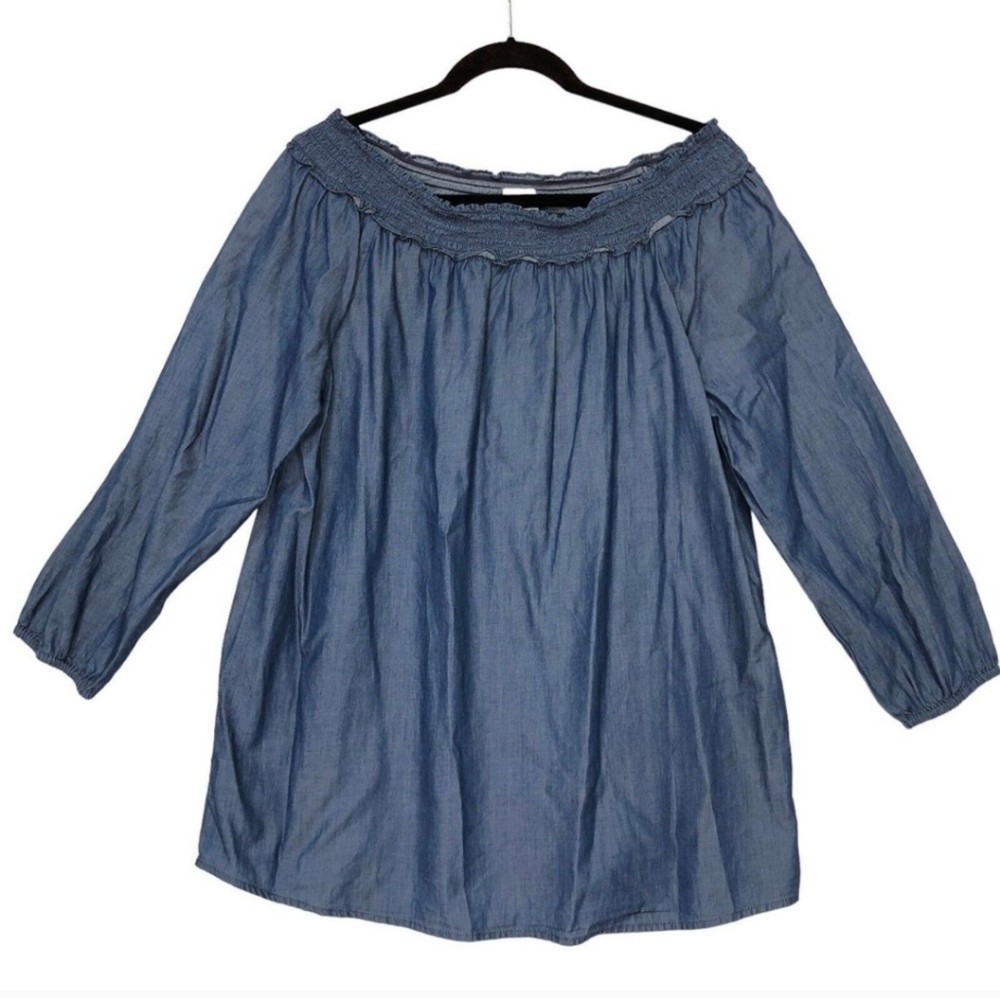 Chico's Denim Blue Smocked Top - Picture 2 of 7